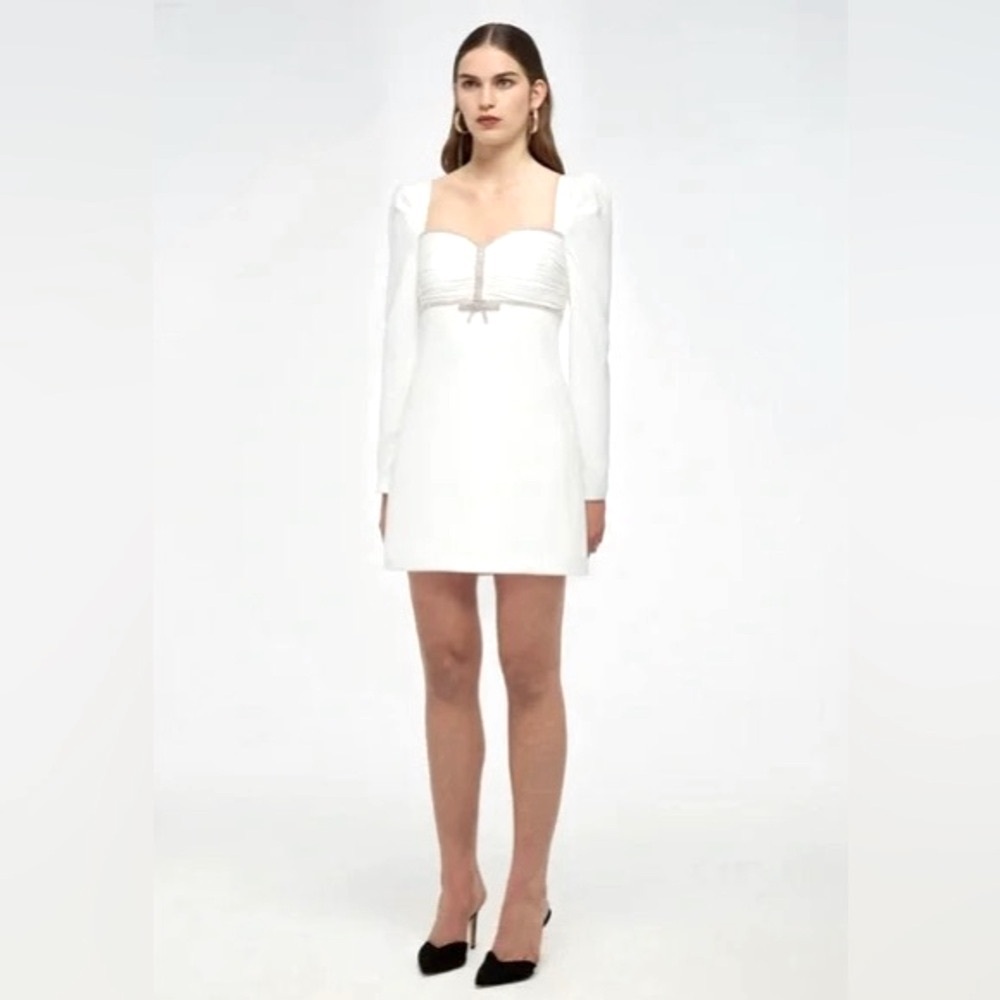 Self-Portrait White Long Sleeve Diamante Dress